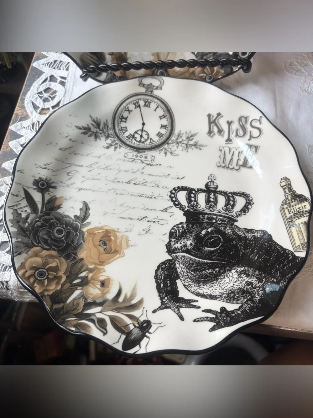 Potters studio ceramic Halloween lunch plate crow bat butterfly toad